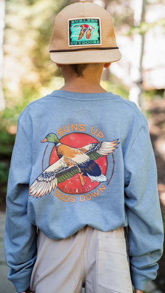 Youth Tee - Suns Up Birds Down - Heather Blue Jean - L/S