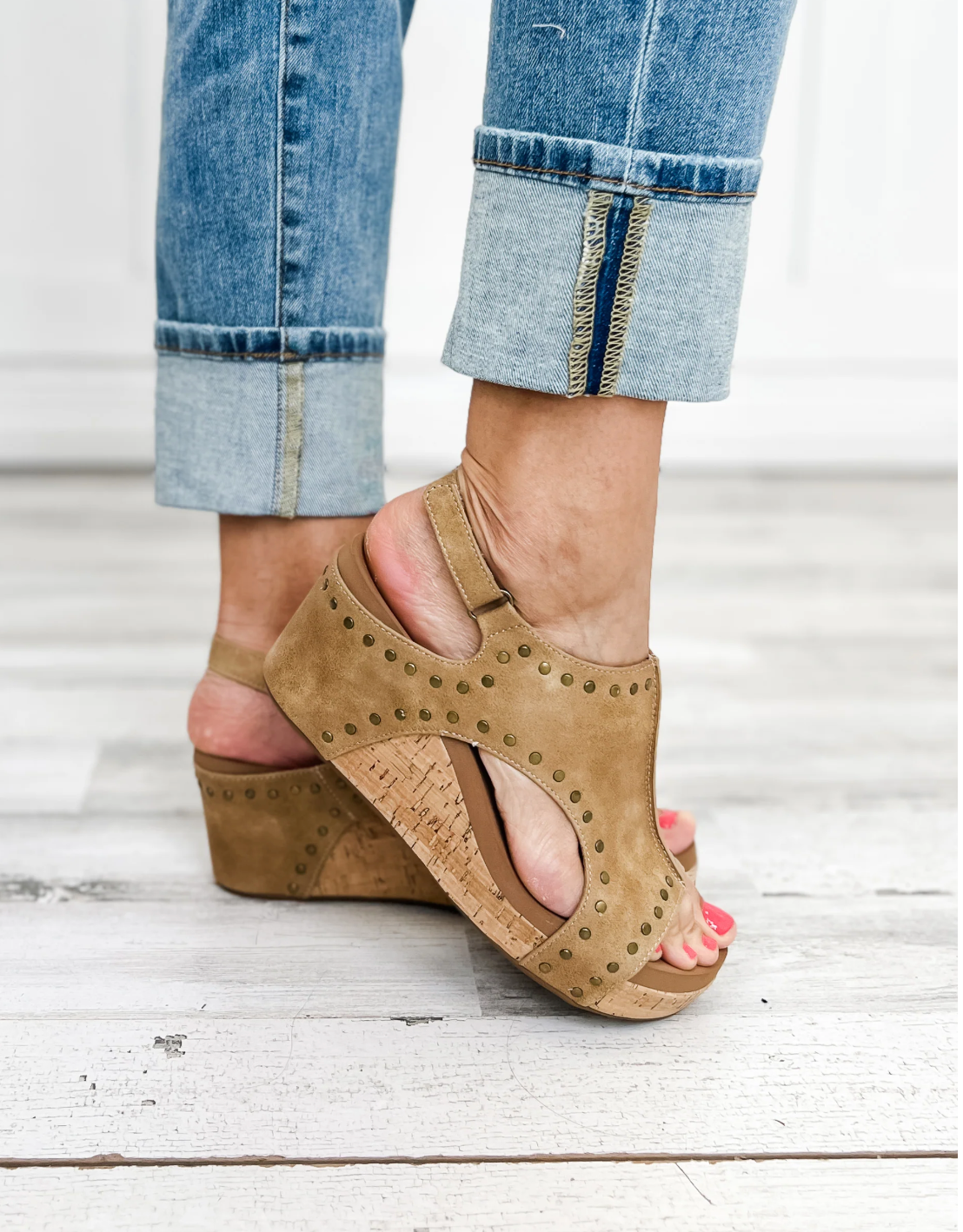 Corky’s | Carley | Taupe Oil PU Studs Wedge Shoe