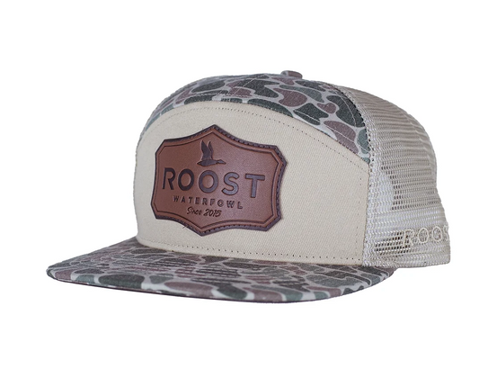 Roost Camo 7 Panel Shield Leather Patch Hat