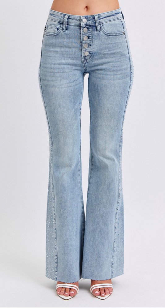 Judy Blue Rhinestone Side Panel Detail Flare Jeans