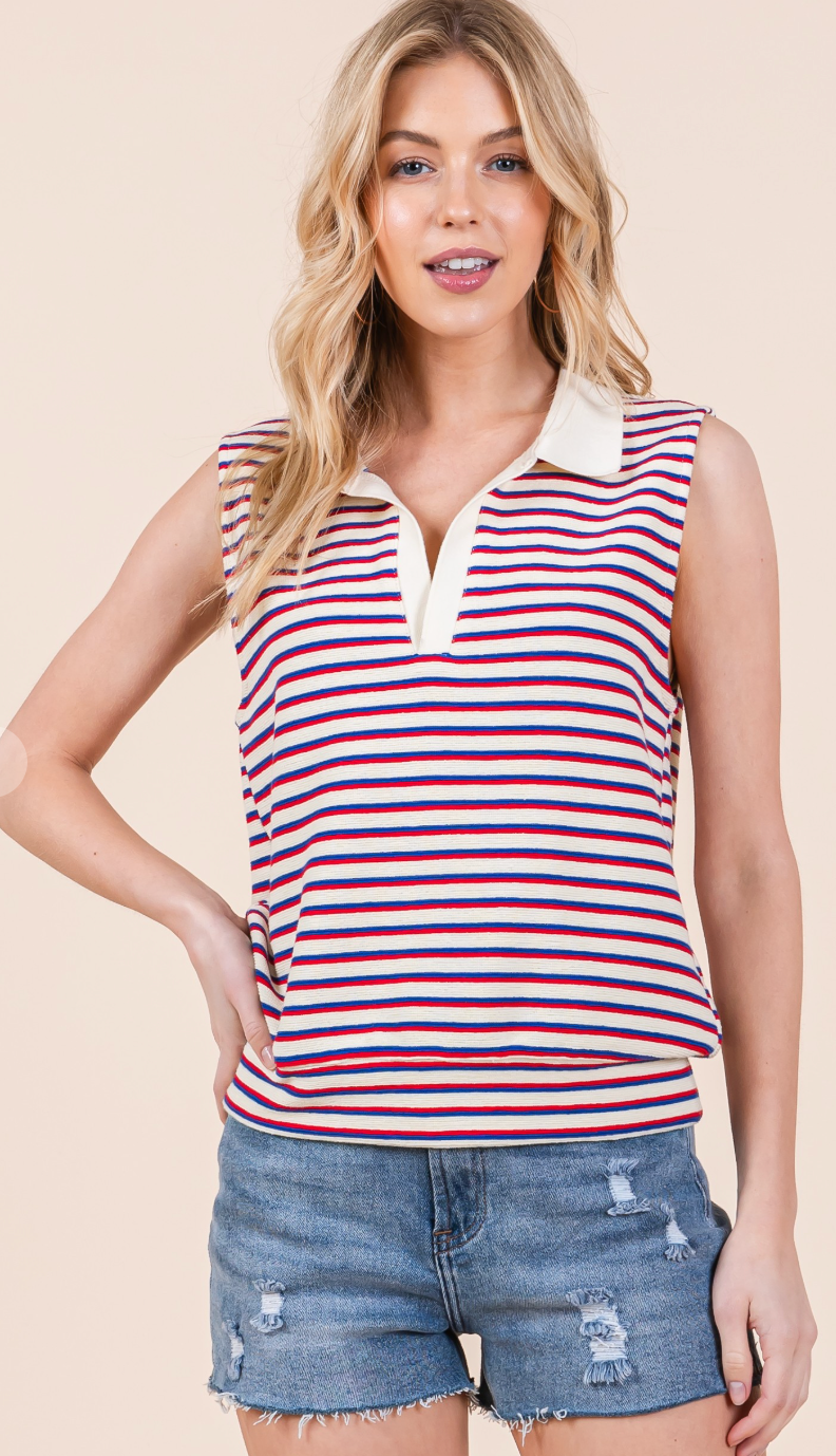 Multi Striped Knit Polo Top