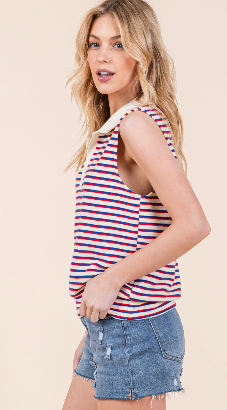 Multi Striped Knit Polo Top