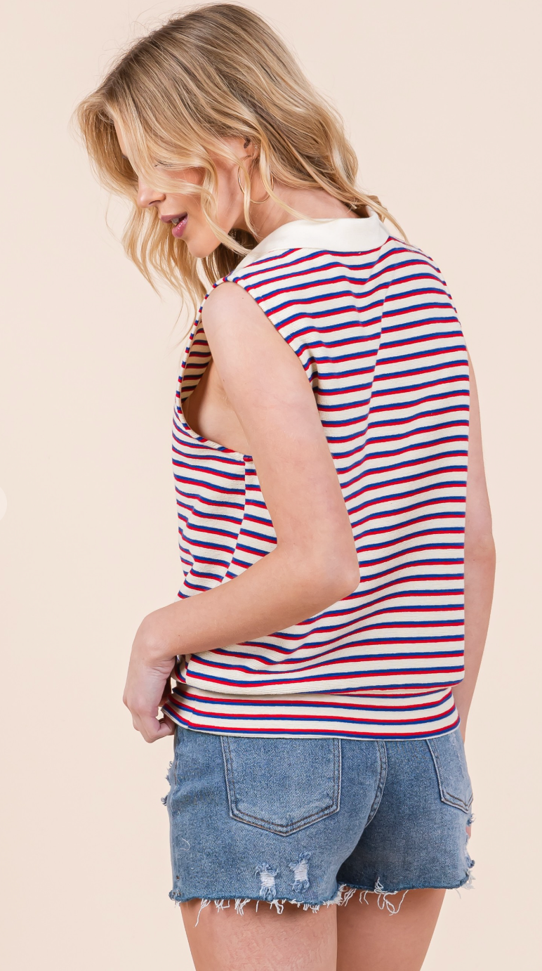 Multi Striped Knit Polo Top