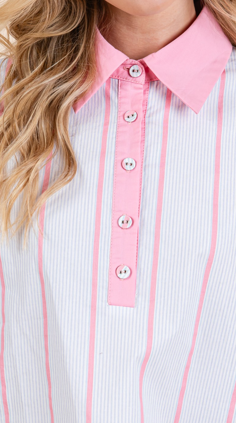 Striped Pattern Puff Sleeve Blouse