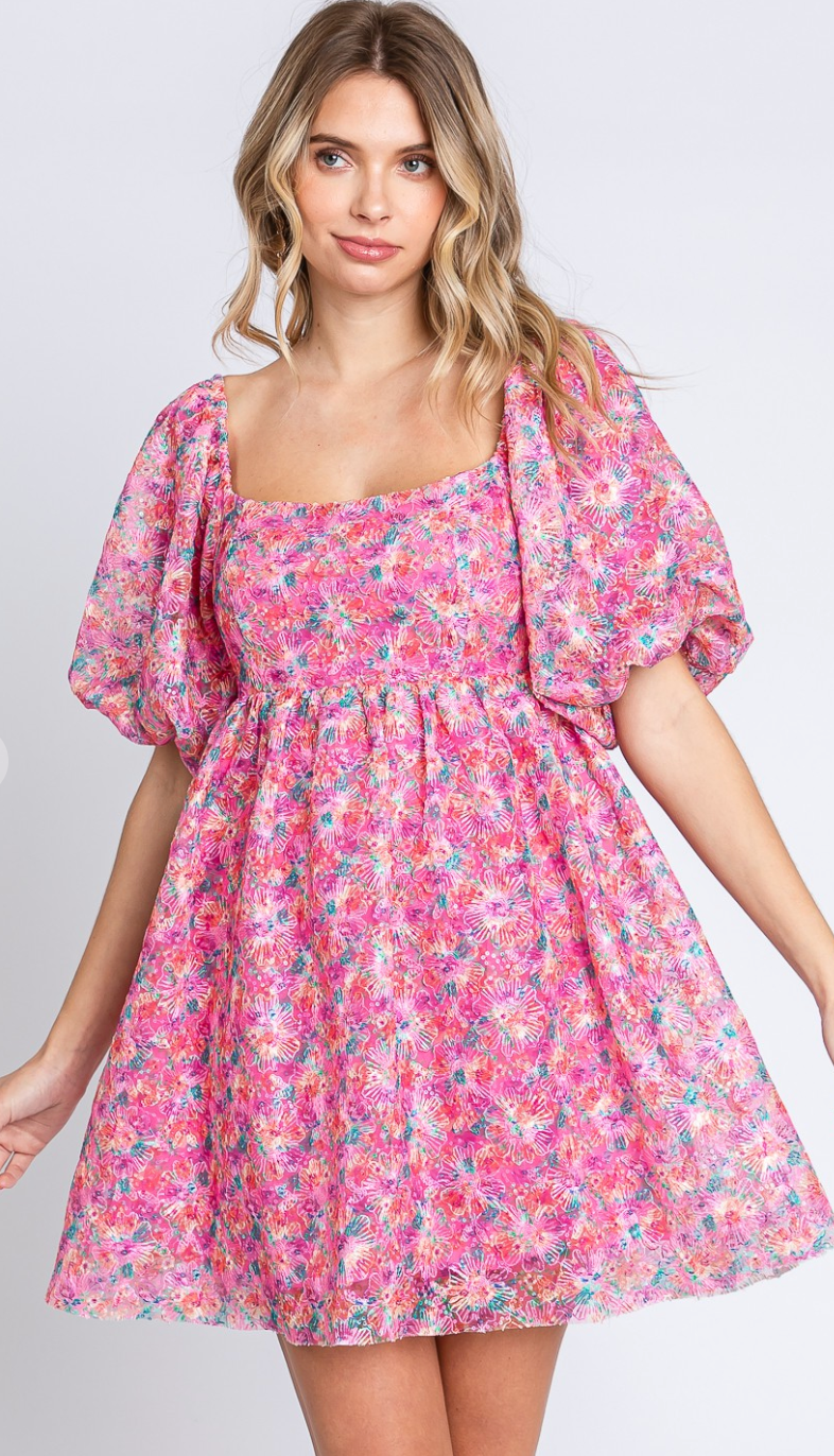 Sequin Babydoll Floral Dress