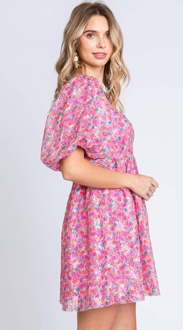 Sequin Babydoll Floral Dress