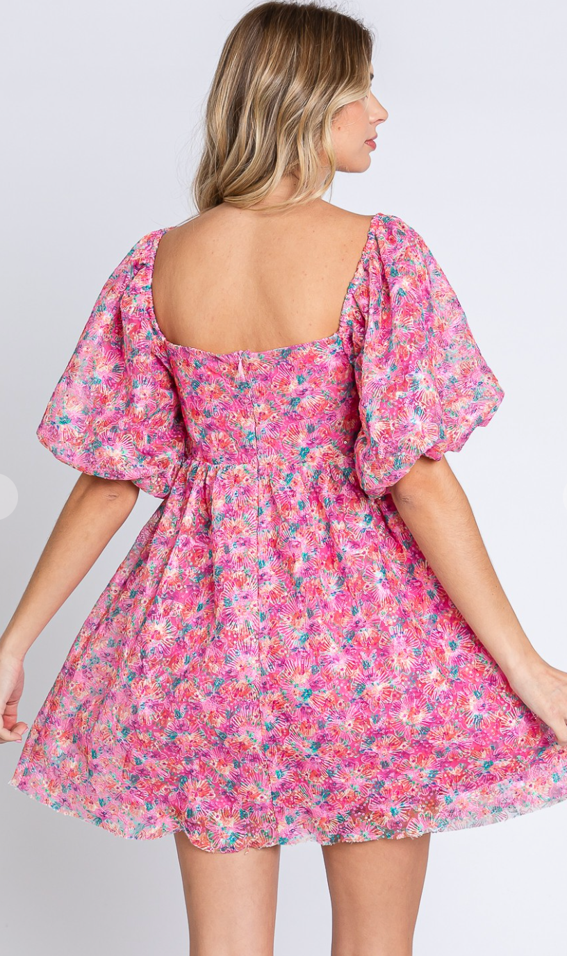 Sequin Babydoll Floral Dress