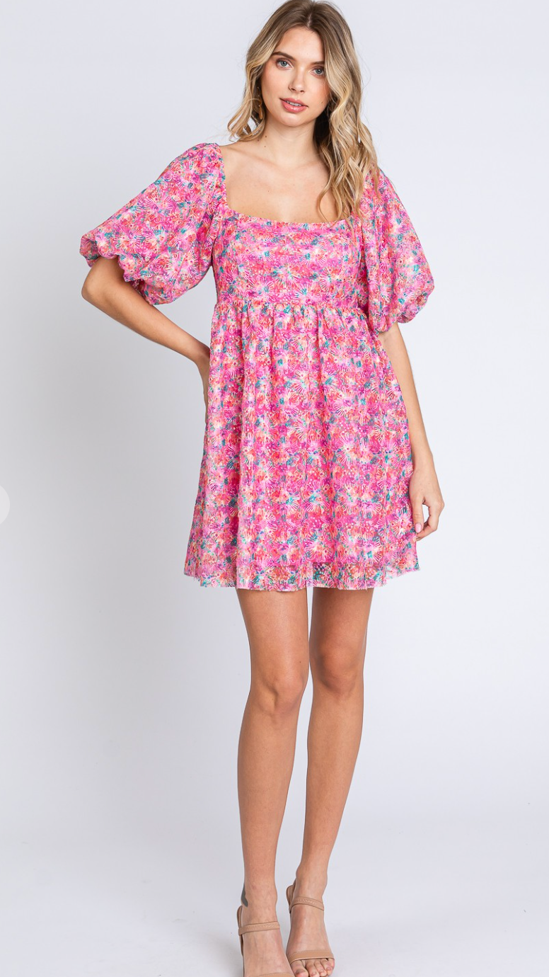 Sequin Babydoll Floral Dress