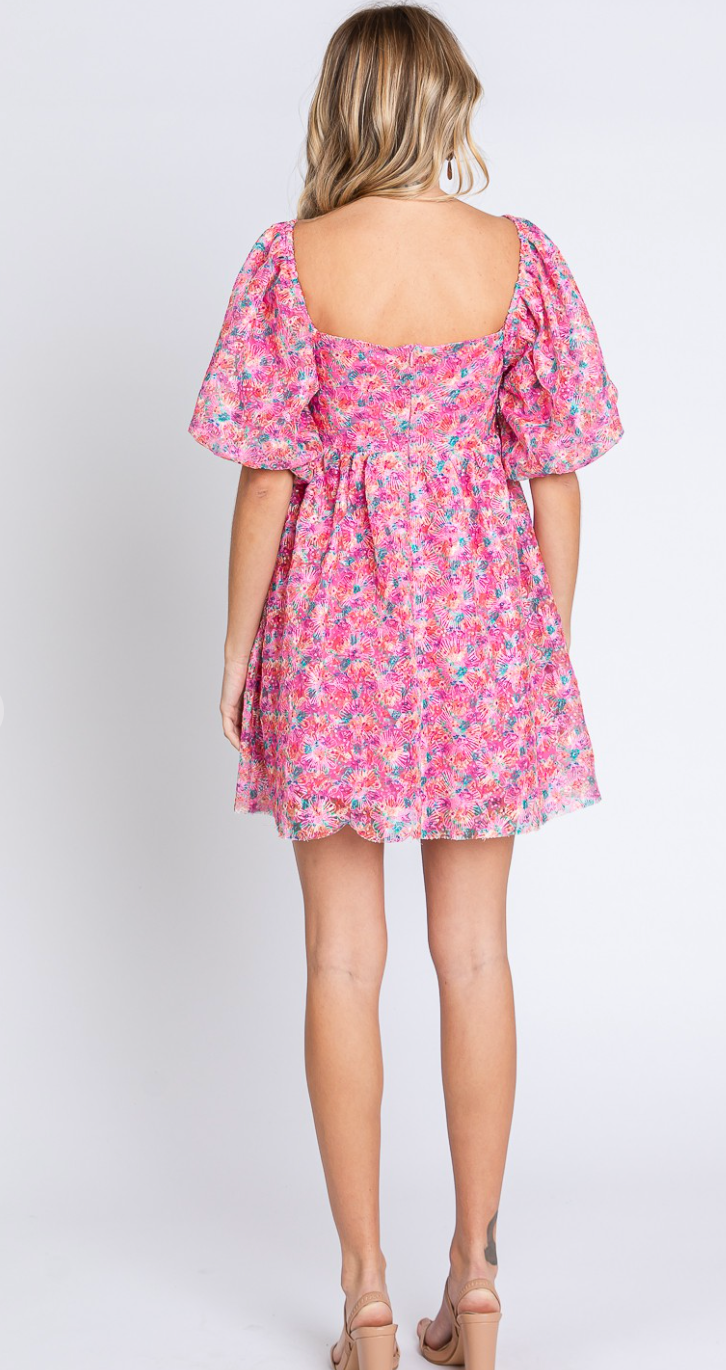 Sequin Babydoll Floral Dress