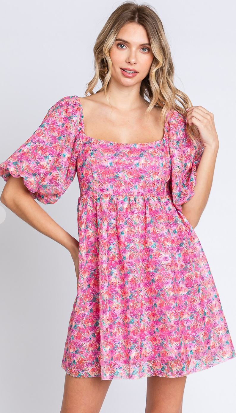 Sequin Babydoll Floral Dress