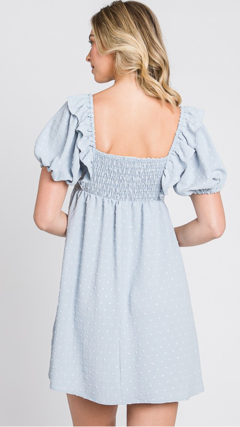 Smocked Textured Dotted Dress