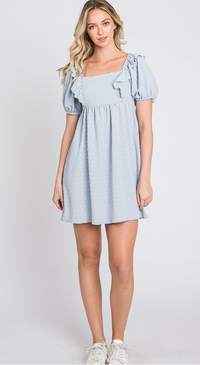 Smocked Textured Dotted Dress