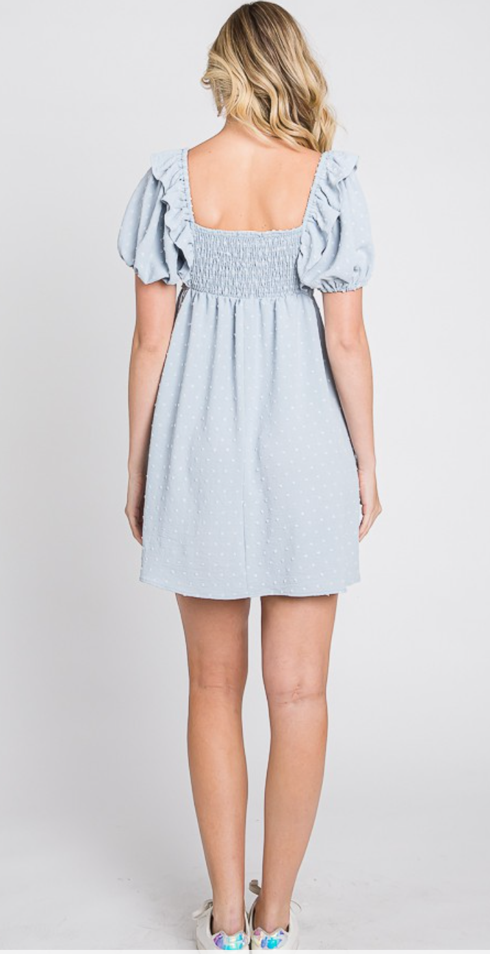 Smocked Textured Dotted Dress