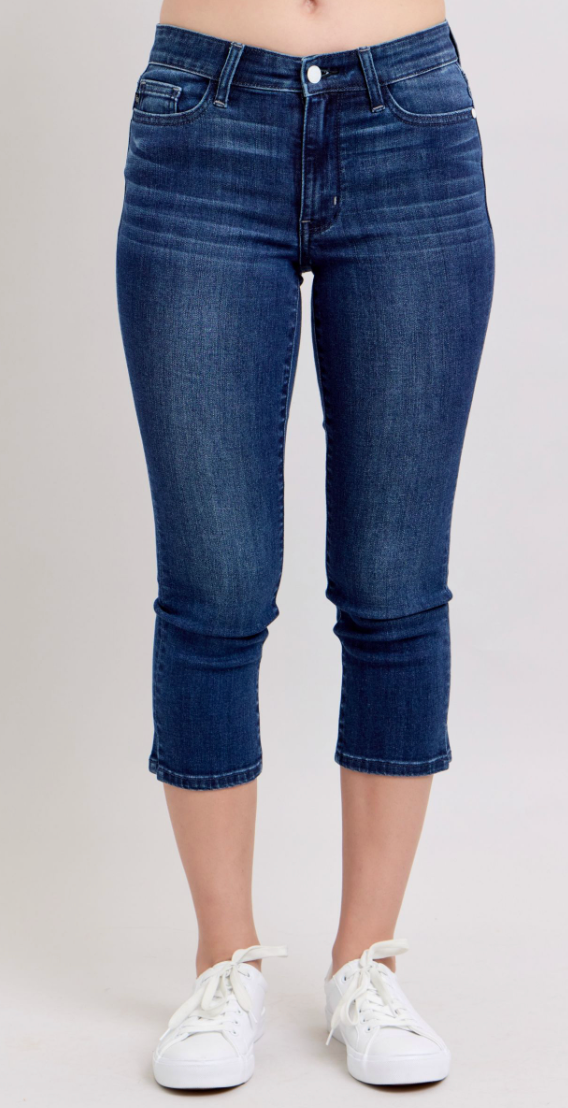 Super Dark Wash Capri Jean w Side Slit