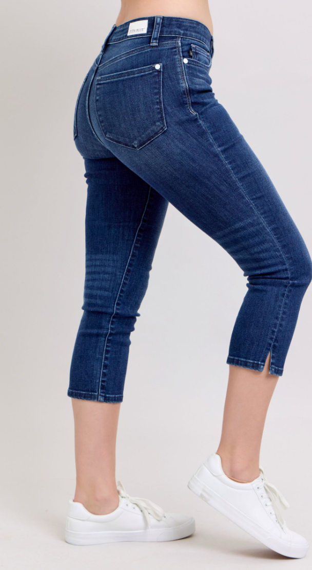 Super Dark Wash Capri Jean w Side Slit