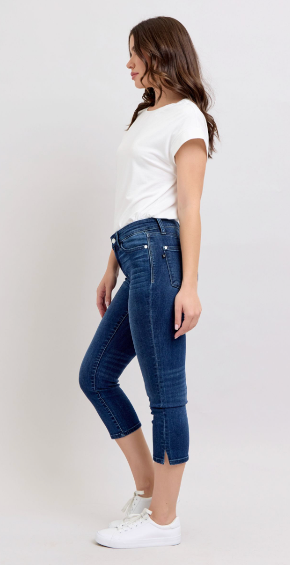 Super Dark Wash Capri Jean w Side Slit