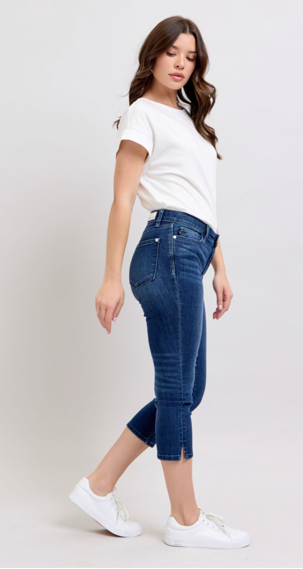 Super Dark Wash Capri Jean w Side Slit