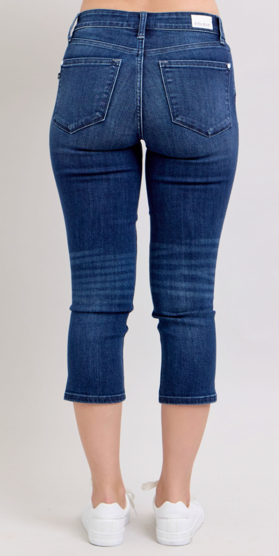 Super Dark Wash Capri Jean w Side Slit