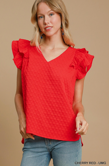 Ruffle Sleeve Textured Top