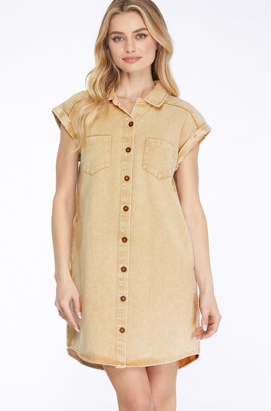 Washed Twill Shirt Dress