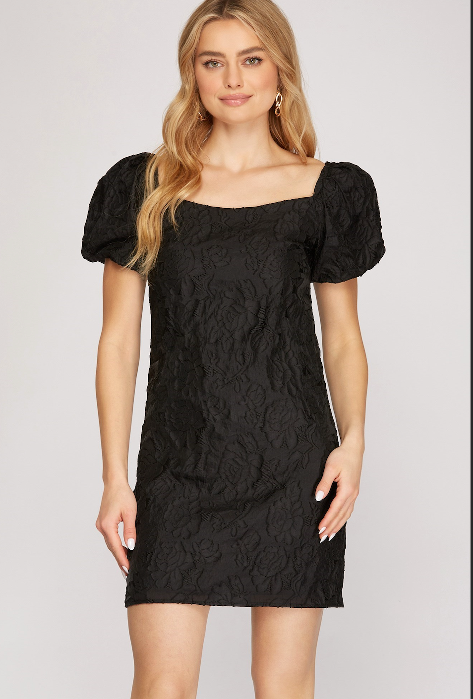 Puff Sleeve Jacquard Dress