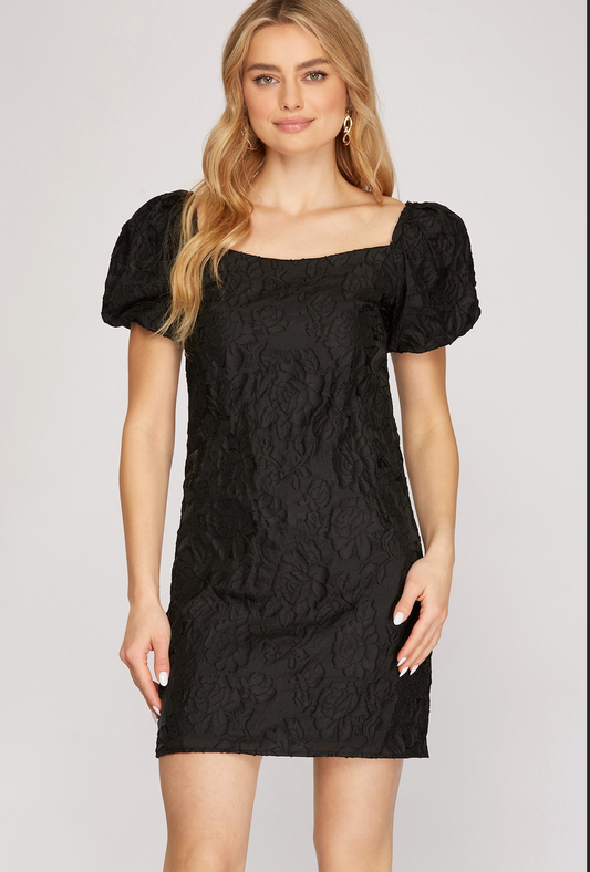 Puff Sleeve Jacquard Dress