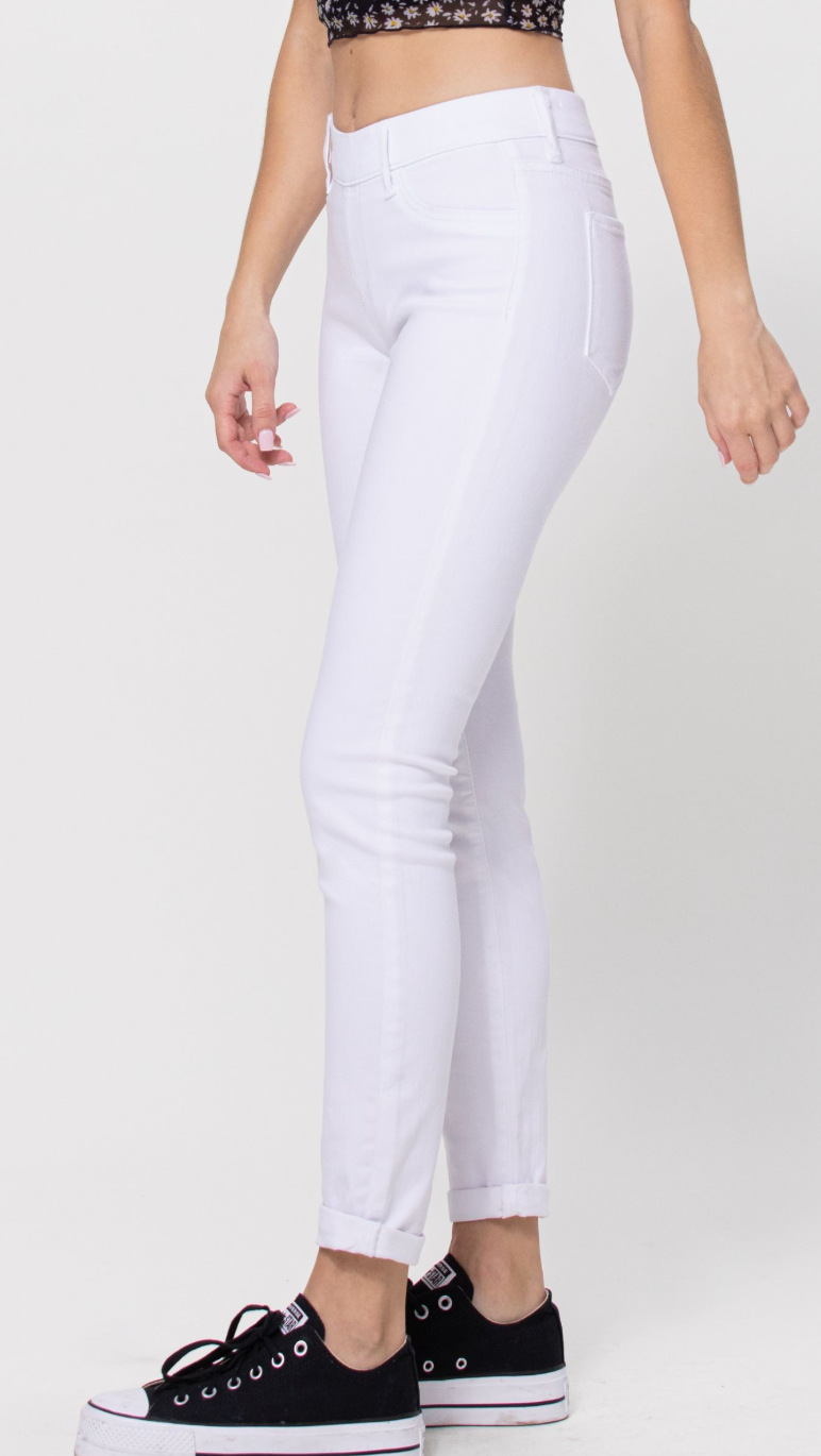 Cello Mid Rise Double Rolled Cuff Pull On Crop Skinny