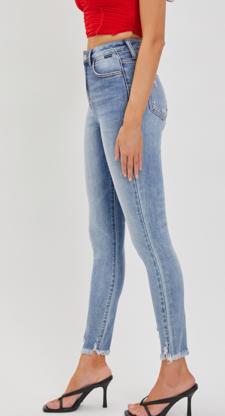 Cello High Rise Ankle Skinny with Frayed Hem