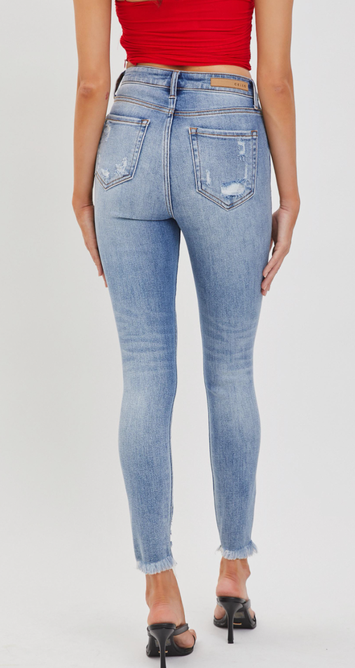 Cello High Rise Ankle Skinny with Frayed Hem