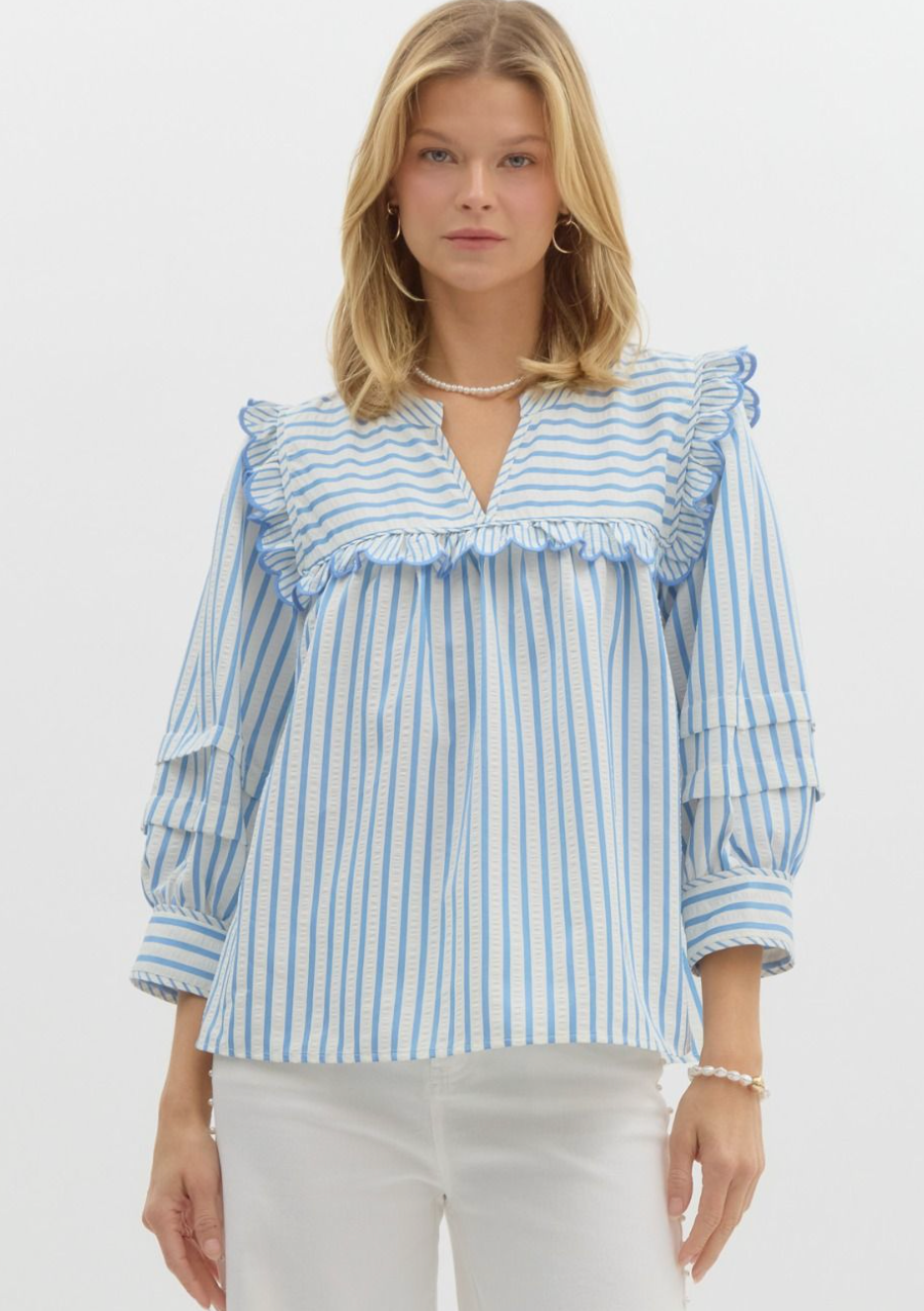 Scallop Detail Stripe Top