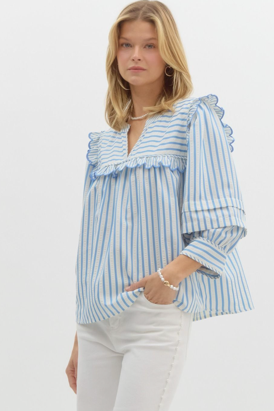 Scallop Detail Stripe Top