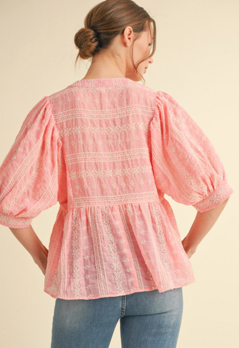 Flower Embroidery Baby Doll Top