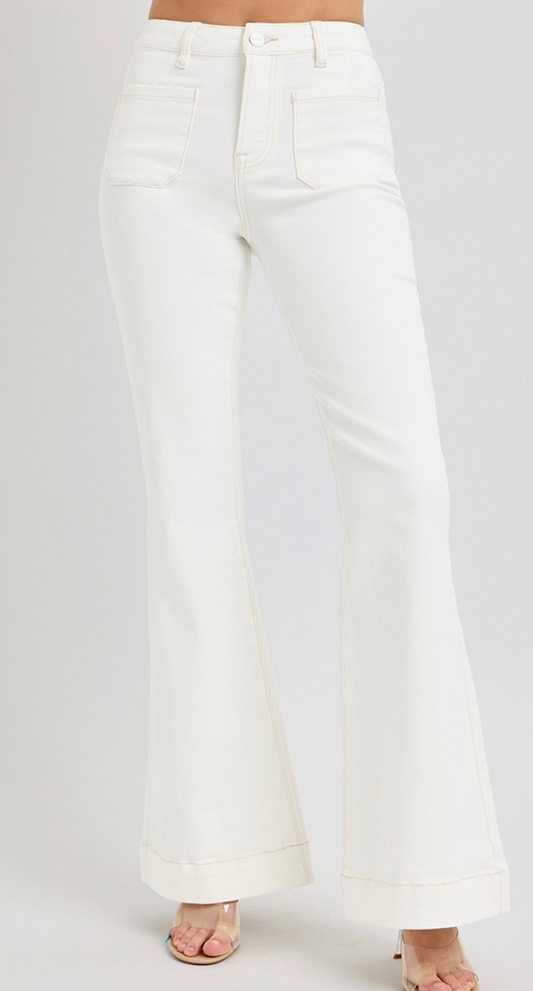 HIGH RISE FLARE PATCH POCKET PANTS