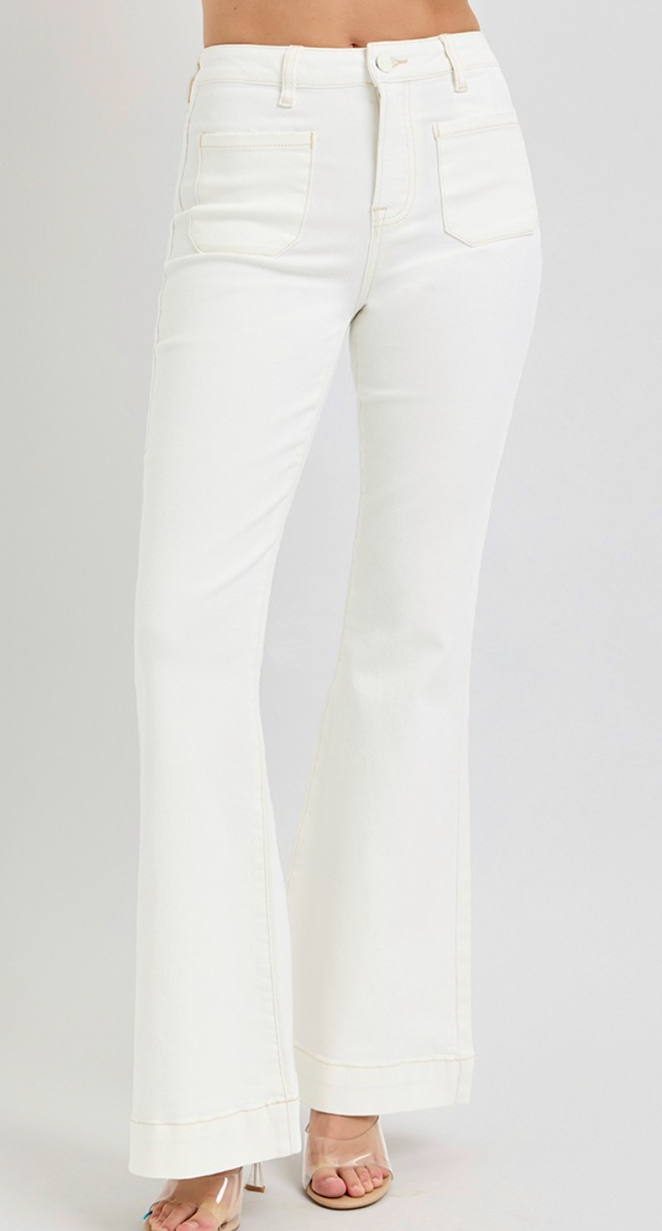 HIGH RISE FLARE PATCH POCKET PANTS