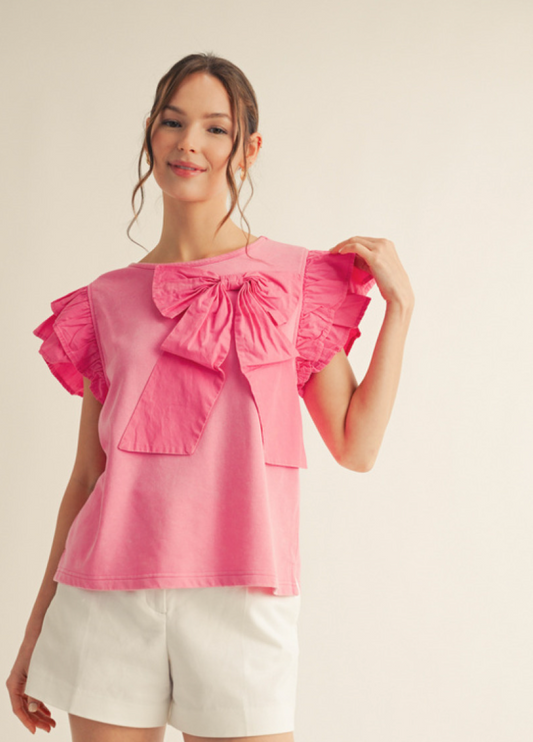 Ruffled Trim Bow Top