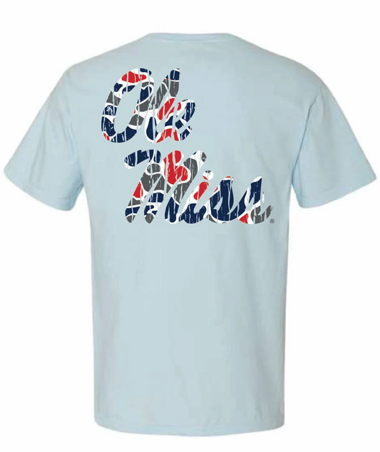 Ole Miss Script Camo Tee