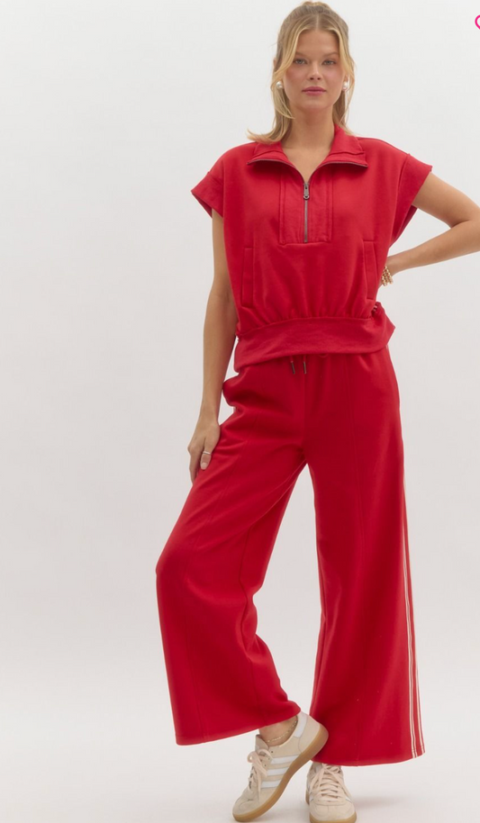 Jersey Pullover Top and Wide Leg Pant Set