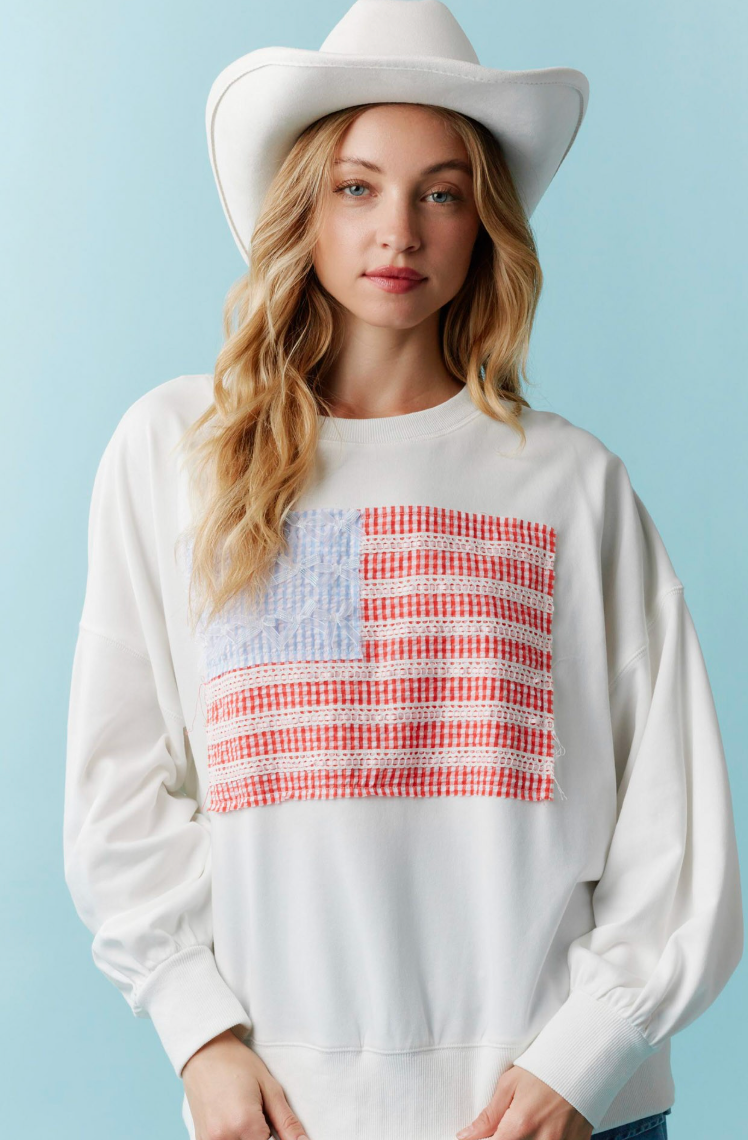 Flag Lace Trim Detail Sweatshirt