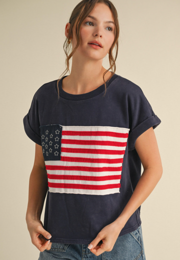 American Flag Patch Top