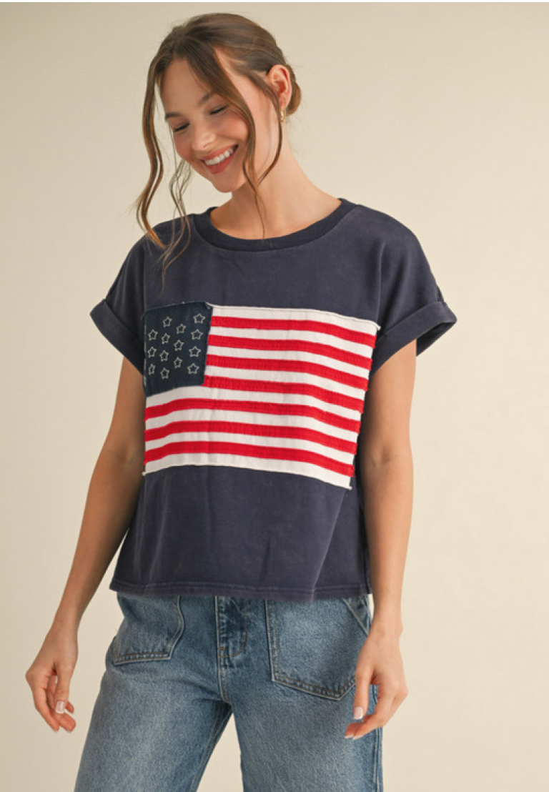 American Flag Patch Top