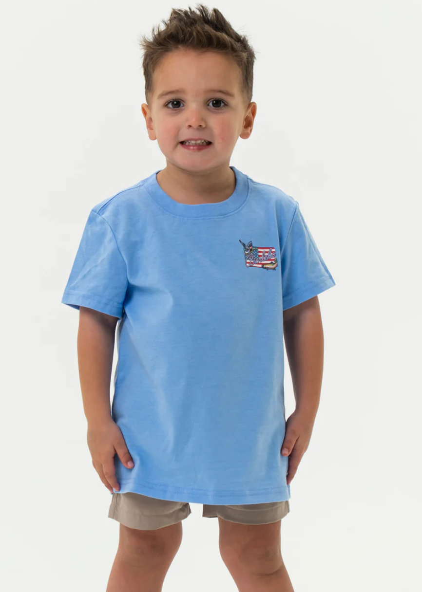 Youth Tee - BURLEBO Patch Flag - Heather Periwinkle
