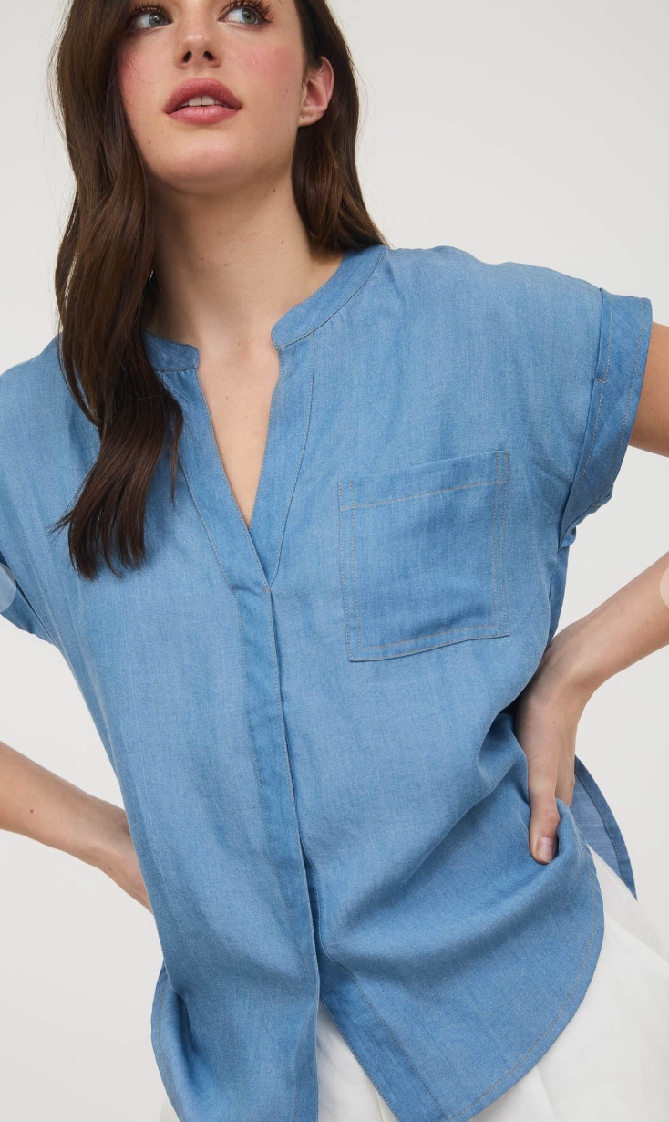 Back Button Chambray Top