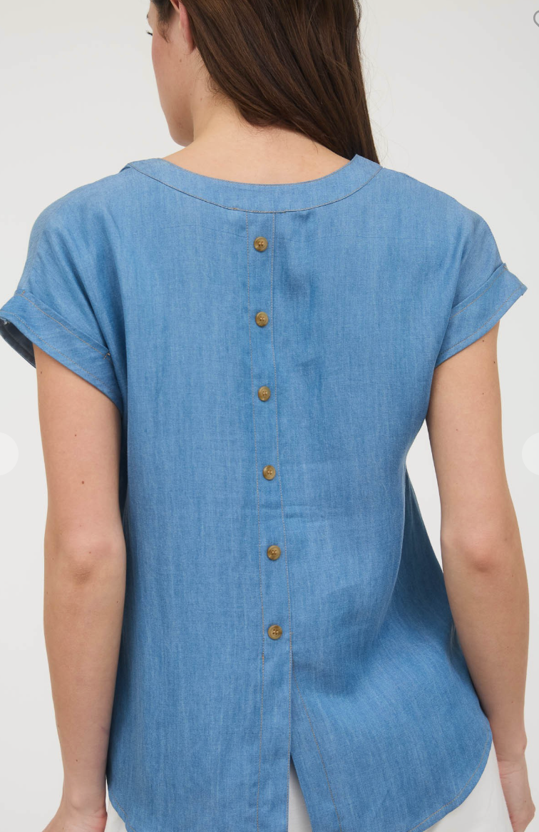 Back Button Chambray Top