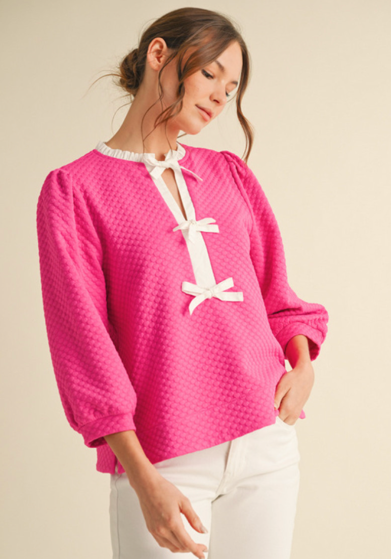 Embossed Bubble Sleeve Top
