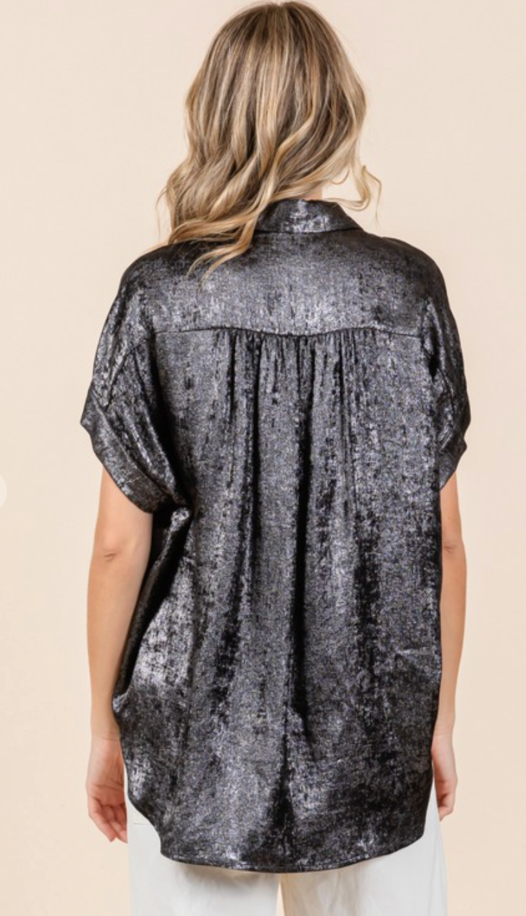 Metallic Collared Button Up Top