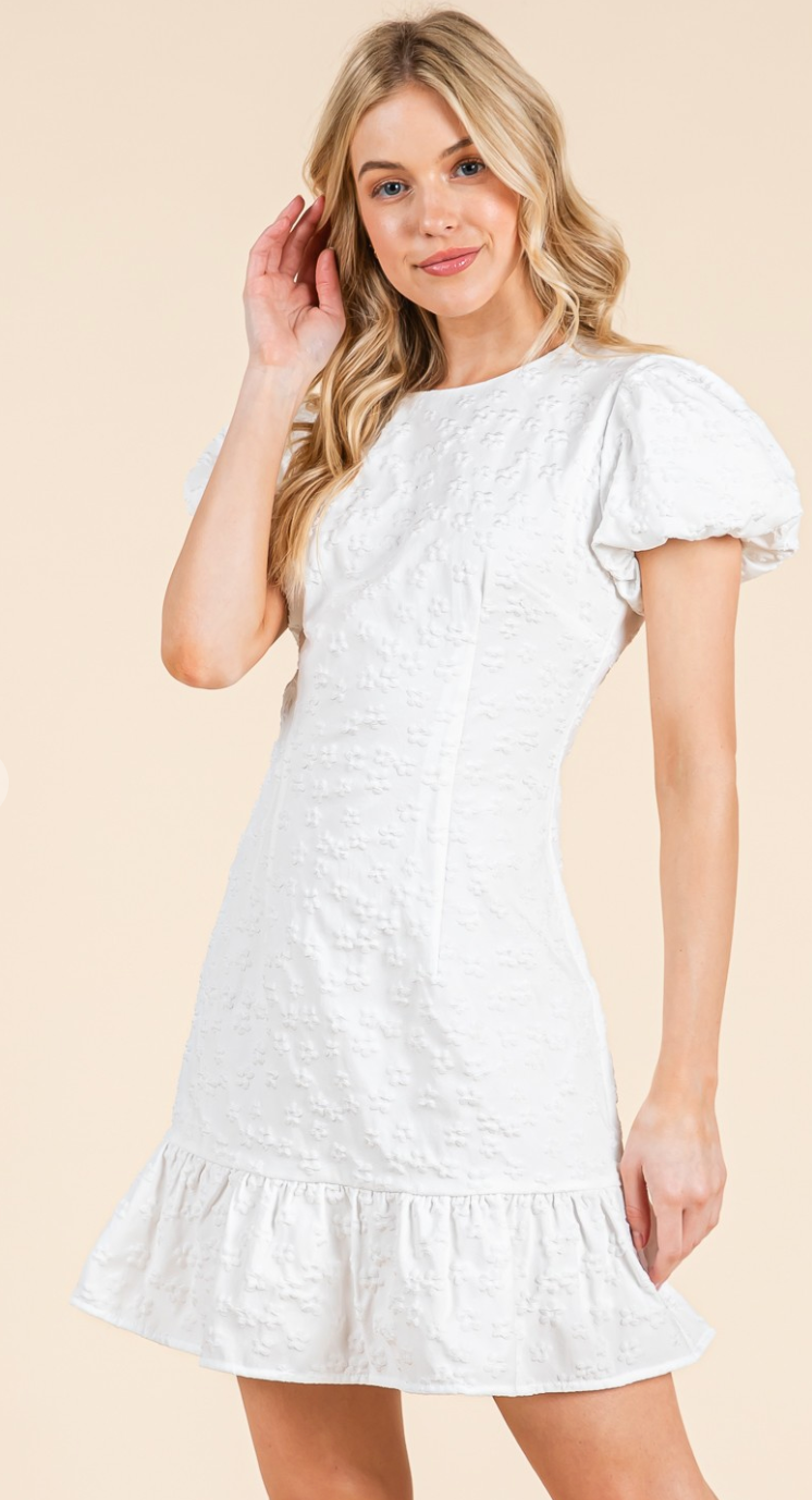 White Floral Peplum Dress