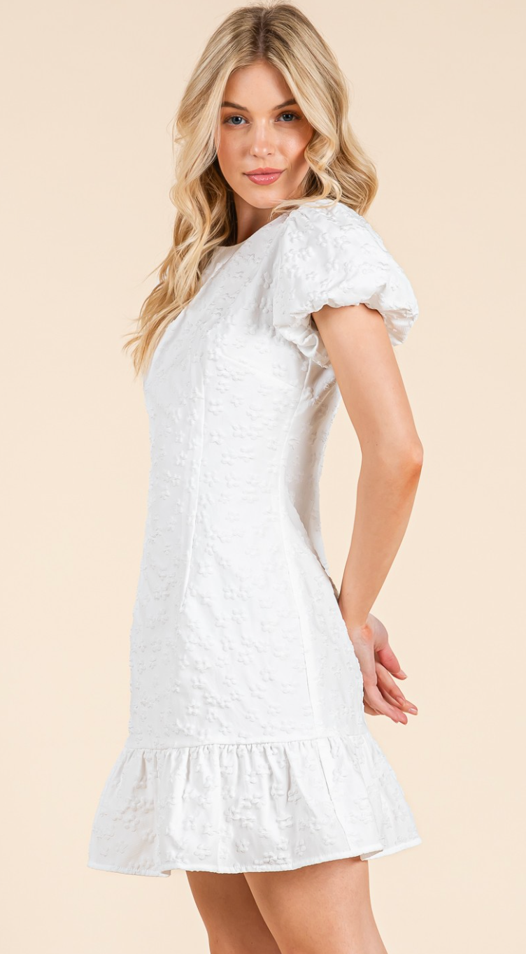 White Floral Peplum Dress
