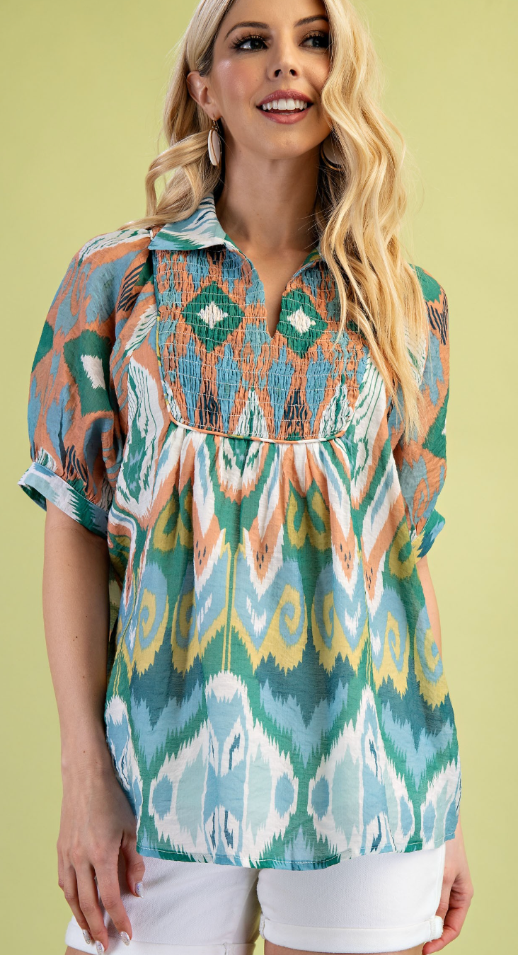 Colorful Smocked Yoke Top