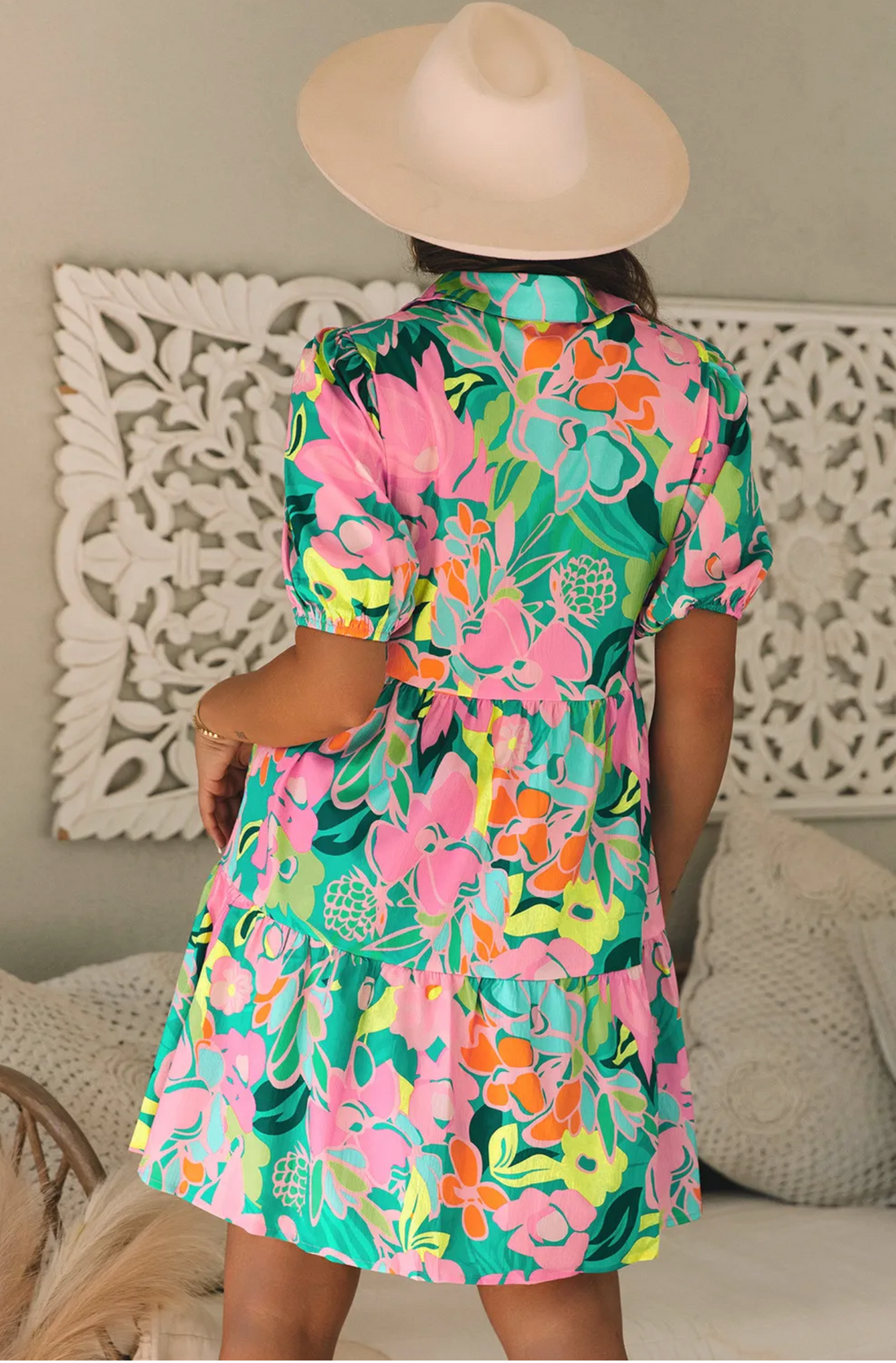 Babydoll Green Floral Print Dress