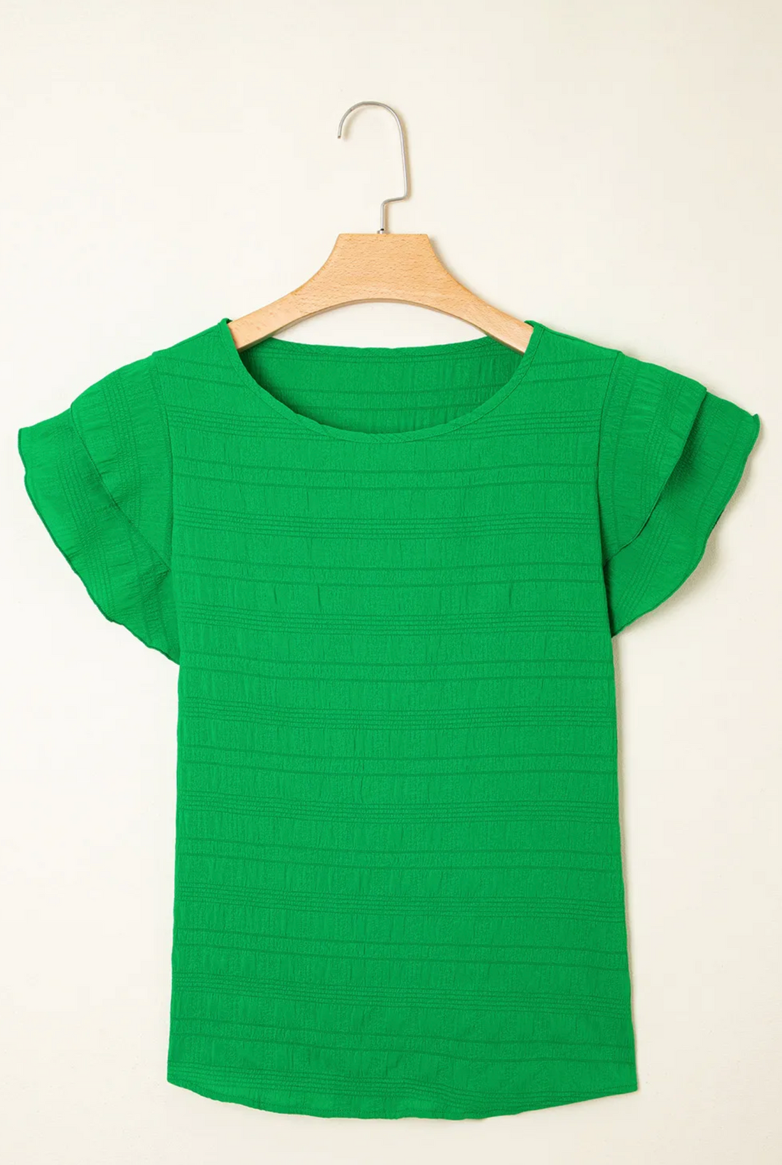 Textured Green Ruffle Trim Top